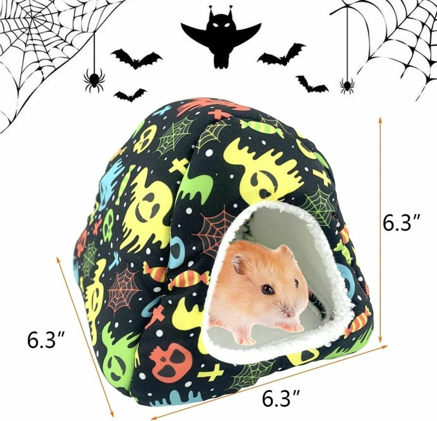 Small Animal Vehomy | Vehomy Small Animal Halloween House Hideout & Costume Set- Hamster Cave House Bed Nest Hideout With Ghost Candy Spider Net Pattern Hamster Witch Hat Bowtie For Rodent Chinchilla Hedgehog