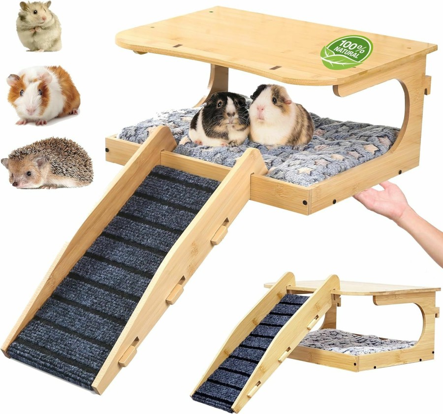 Small Animal Essenhome | Essenhome Upgraded Multi-Functional Bamboo Guinea Pig Hideaway With Sturdy Ramp - Suitable For Various Small Pets, Small Animal Hutch With Dual-Use Design (Thickened Bamboo)