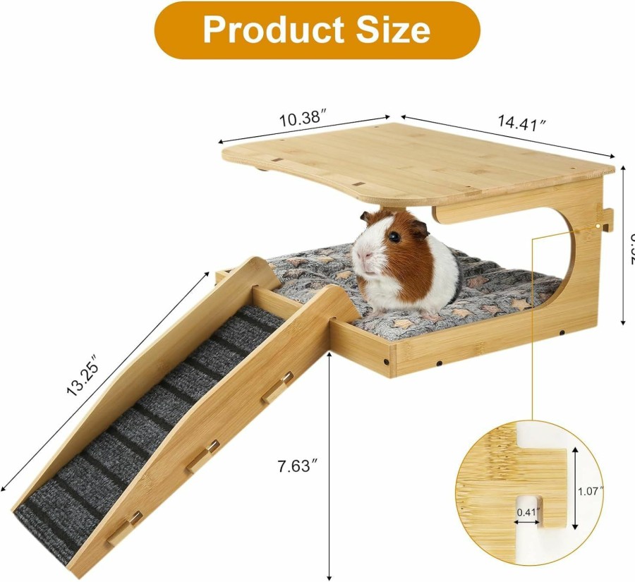 Small Animal Essenhome | Essenhome Upgraded Multi-Functional Bamboo Guinea Pig Hideaway With Sturdy Ramp - Suitable For Various Small Pets, Small Animal Hutch With Dual-Use Design (Thickened Bamboo)