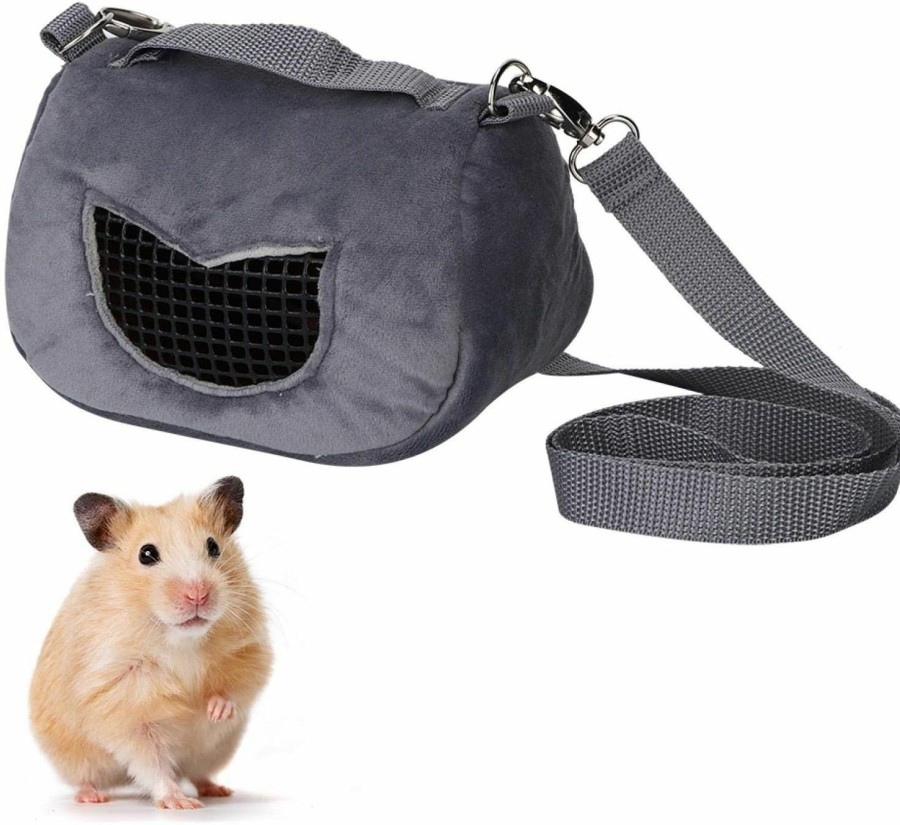 Small Animal Zerodis | Pet Hamster Carrier Bag Flannelette Portable Breathable Outgoing Bag For Small Pets Guinea Pig Squirrel Chinchilla Gray (L)