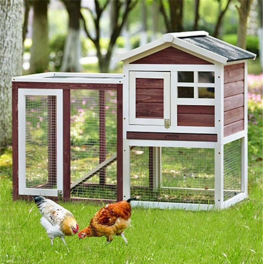 Small Animal SPOFLYINN | Spoflyinn Chicken Run Outdoor Rabbit Hutch Portable Chicken Wooden Indoor Rabbit Hutch Hen House Rabbit Poultry Cage Habitat Wine Red One Size