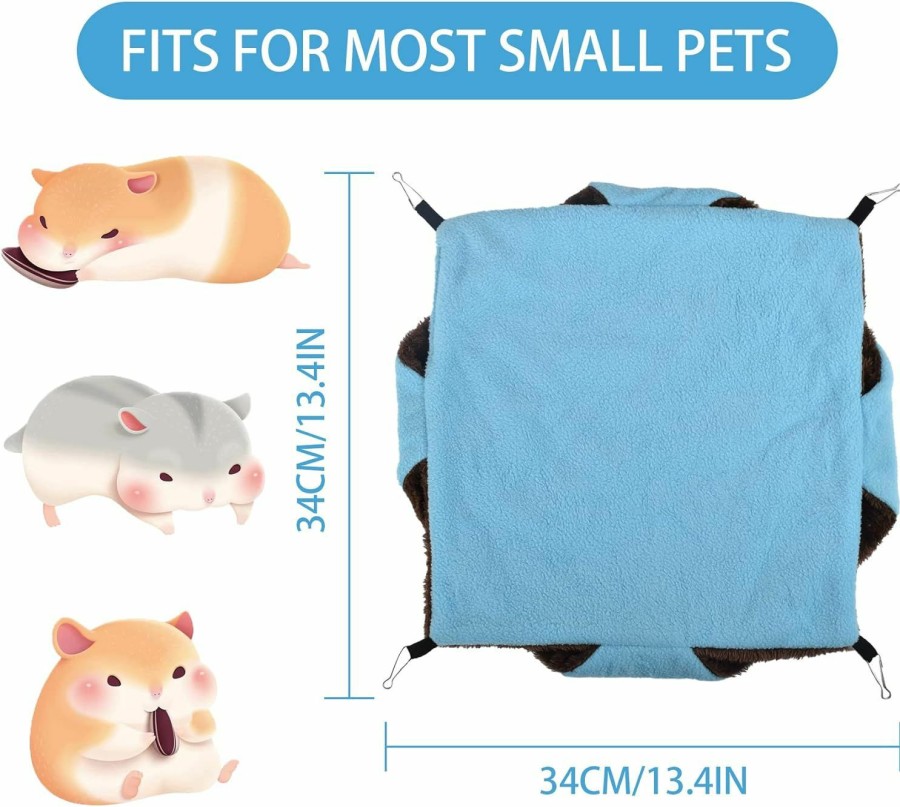 Small Animal JEPELUS | Rat Hammock,2Pcs Soft Plush Small Animal Hanging Hammock,Warm Double Layer Ferret Hammock,Hamster Hideout Hanging Bunkbed,Pet Cage Accessories For Guinea Pig Sugar Glider Squirrel(Blue + Green)