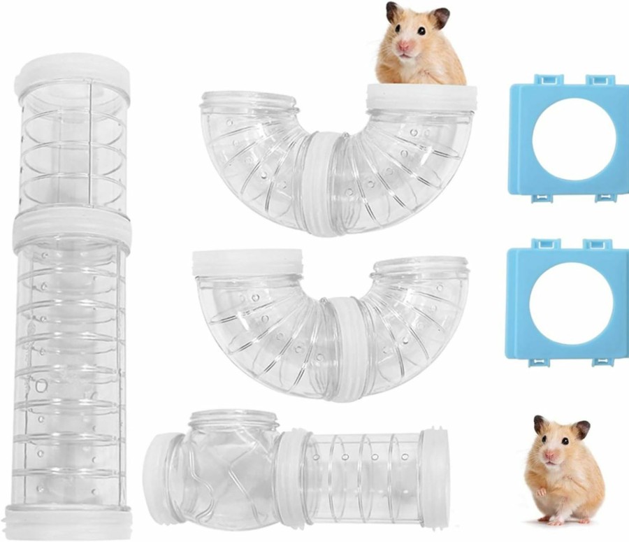 Small Animal WishLotus | Wishlotus Hamster Tubes With 2 Pipe Connection Plates, Adventure External Pipe Set Creative Transparent Diy Connection Tunnel Track To Expand Space Hamster Cage Accessories Hamster Toys (Clear)