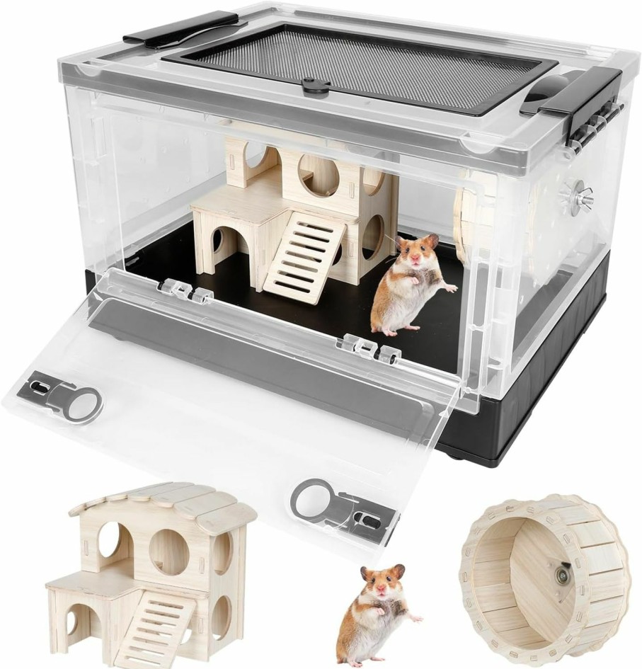 Small Animal CheeFun | Hamster Gerbil Mice Cage & Habitats: Small Animal Cage For Rabbits Guinea Pigs Chinchillas With Hamster House And Runing Wheel