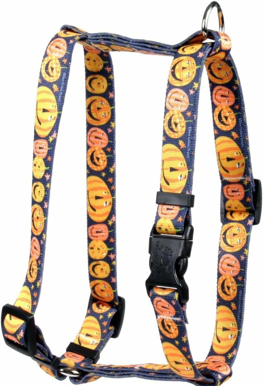 Small Animal Yellow Dog Design | Yellow Dog Design Pumpkin Party Roman Style H Dog Harness, X-Small-3/8 Wide And Fits Chest Of 8 To 14\"