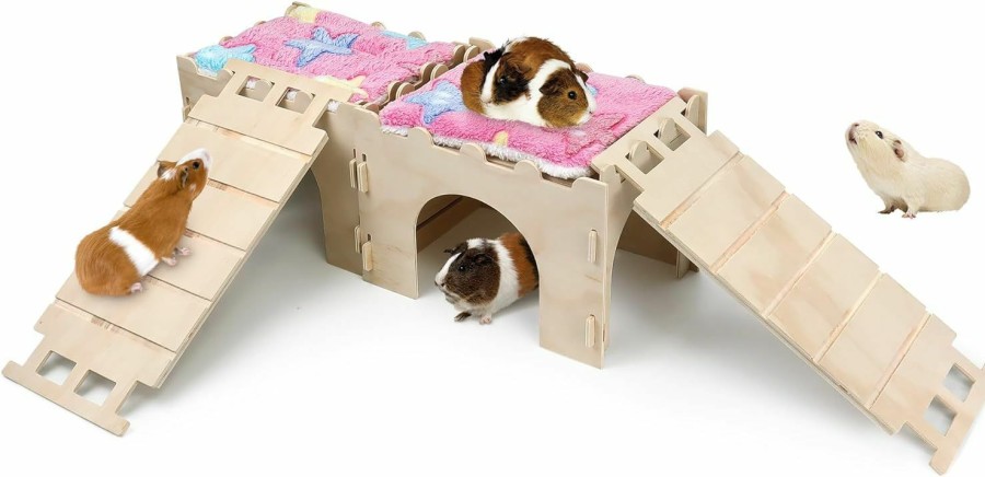 Small Animal Nobgum | Nobgum 2 Pcs Guinea Pig Hideout, Wooden Guinea Pig House With Stairs And Mats, Safe And Durable Guinea Pig Castle For Chinchilla Rat Hamster Bunny Small Animal