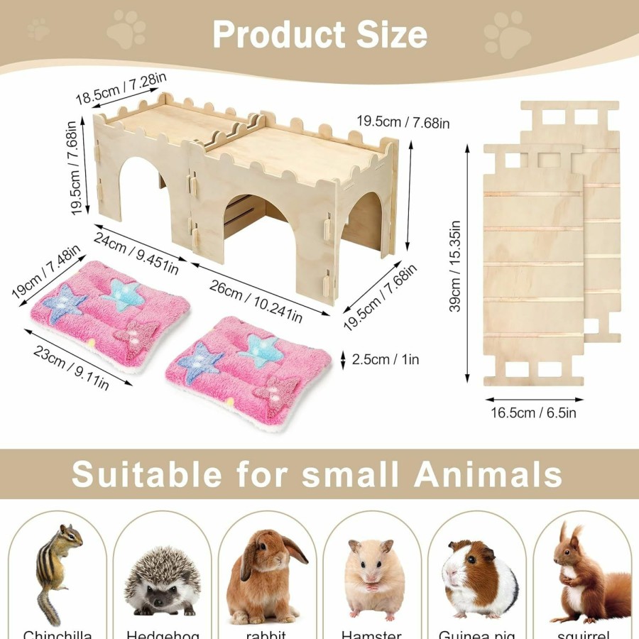 Small Animal Nobgum | Nobgum 2 Pcs Guinea Pig Hideout, Wooden Guinea Pig House With Stairs And Mats, Safe And Durable Guinea Pig Castle For Chinchilla Rat Hamster Bunny Small Animal