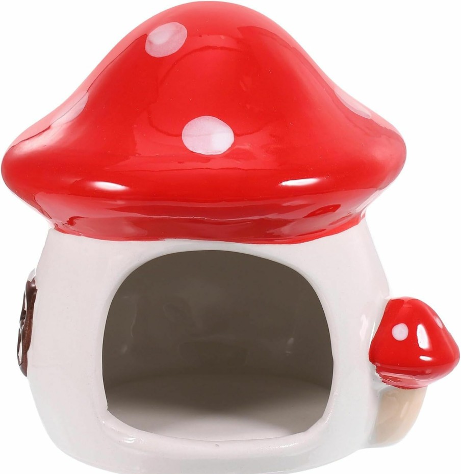 Small Animal POPETPOP | Popetpop Ceramic Hamster Hideout Mushroom Shape Pet Hideout Hamster House Habitats Cool Bed Small Animals Pet Nest Ceramic Cooling Hideout Hut For All Season Dwarf Hamster Gerbil Mice