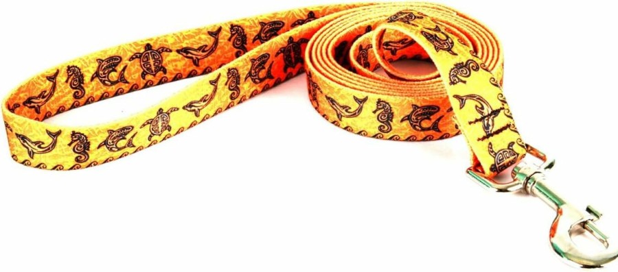 Small Animal Yellow Dog Design | Yellow Dog Design Tribal Seas Orange Dog Leash-Size Small/Medium-3/4 Inch Wide And 5 Feet (60 Inches) Long