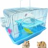 Small Animal MUYG | Muyg 2-Tier Portable Hamster Cage And Habitats, Travel Metal Mouse Cages With Free Water Bottle, Houses And Exercise Wheel For Any Breed Of Hamster And Small Animal (14.6X11.0X11.8Inch Blue)