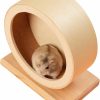 Small Animal QWINEE | Qwinee Hamster Wooden Running Wheel Small Animal Silent Exercise Wheels Quiet Spinner Play Toy For Hamsters Gerbils Mice And Other Small Pets Apricot One Size