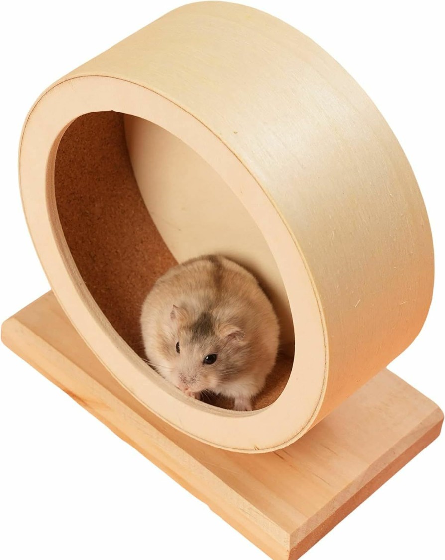 Small Animal QWINEE | Qwinee Hamster Wooden Running Wheel Small Animal Silent Exercise Wheels Quiet Spinner Play Toy For Hamsters Gerbils Mice And Other Small Pets Apricot One Size