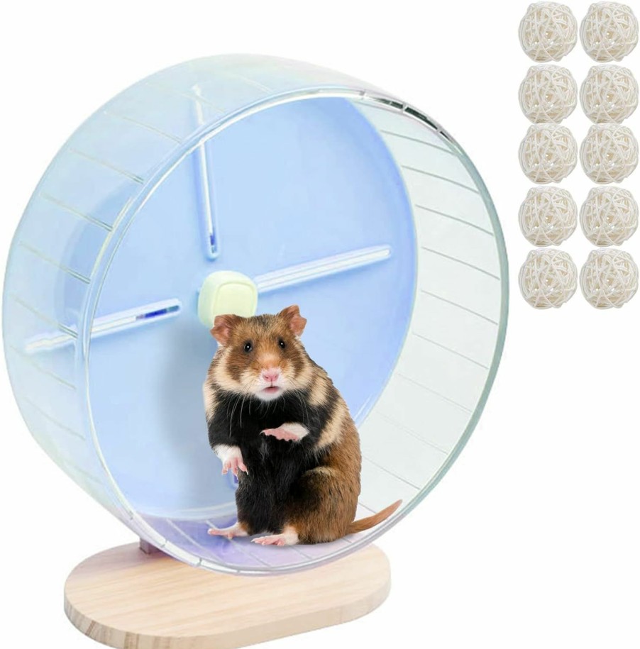 Small Animal Acsist | Acsist Silent Hamster Exercise Wheel 10.2 Inch,Multiple Colors Available,Quiet Running Wheel With Height-Adjustable Wooden Stand For Gerbils Dwarf Hamster Mice (Blue)