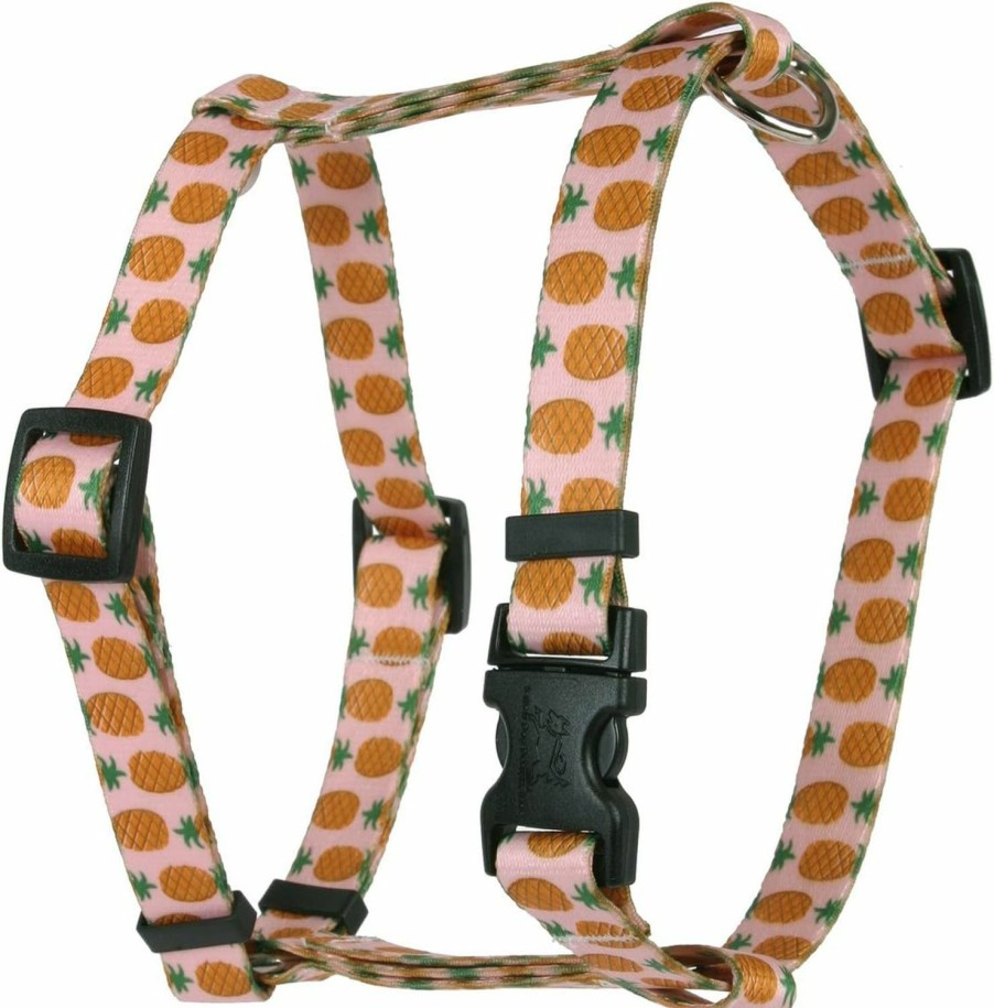 Small Animal Yellow Dog Design | Yellow Dog Design Pineapples Pink Roman Style H Dog Harness, X-Small-3/8 Wide And Fits Chest Of 8 To 14\"