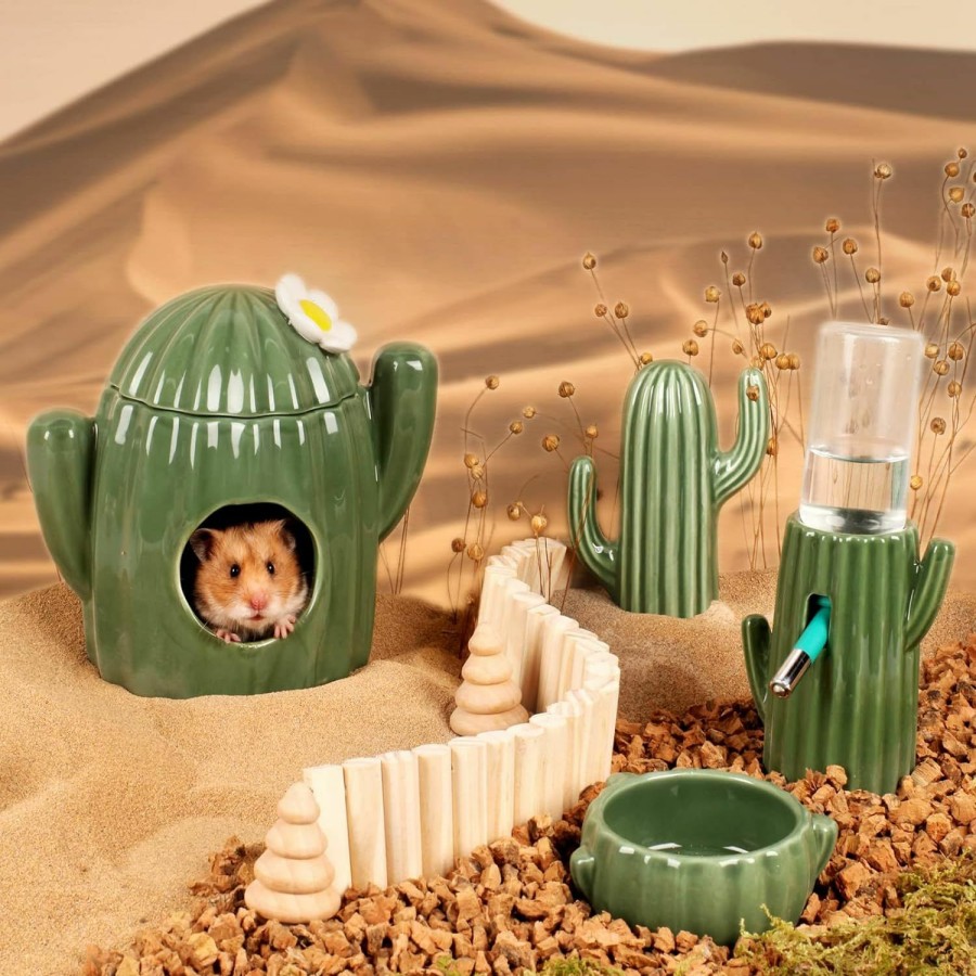 Small Animal BUCATSTATE | Bucatstate Hamster Hideout Ceramic - Cactus Shape Hamster House And Habitats Cool Bed Ideal For Summer Dwarf Hamster Gerbil Mice Golden Bear (Green-Large)