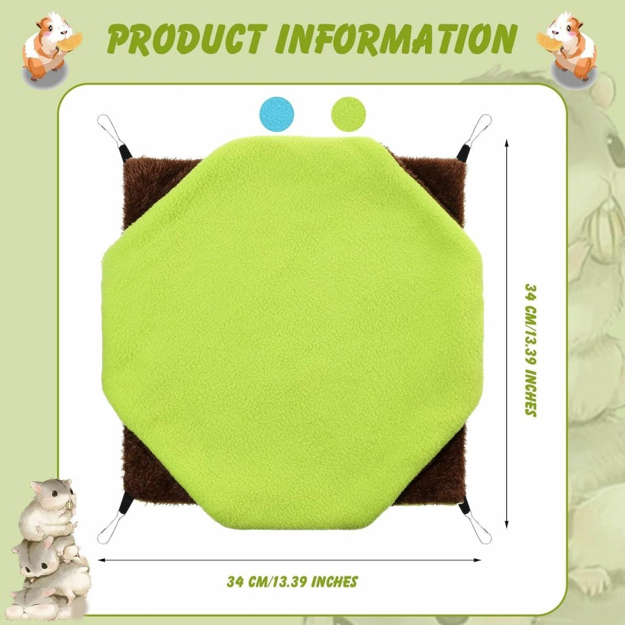 Small Animal Cunno | 2 Pcs Pet Cage Hammock Soft Plush Bunkbed Hanging Hammock Warm Double Layer Ferret Hammock Small Pet Hammock Accessories For Rat Guinea Pig Sugar Glider Squirrel Chinchilla Play Sleep (Green, Blue)