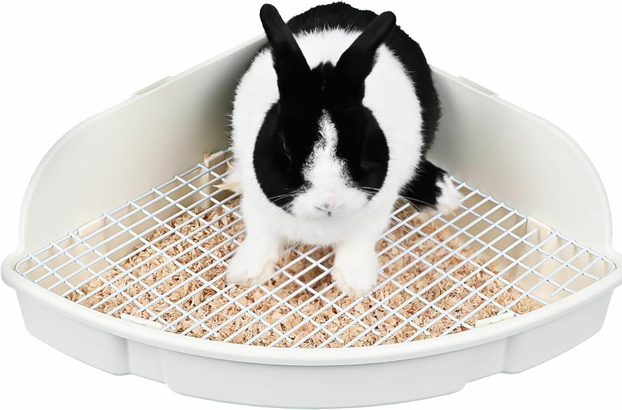 Small Animal RUBYHOME | Rubyhome Rabbit Litter Box Large Bunny Guinea Pig Corner Litter Box Potty Trainer Bigger Pet Pan Hamster Bedding Cage Litter Fanshaped For Adult Guinea Pigs Chinchilla Ferret, 20 In X 13.2 In X 6 In