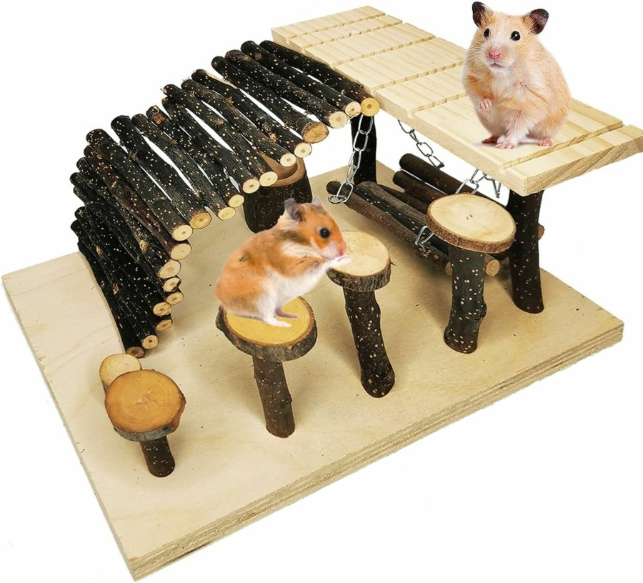 Small Animal kathson | Kathson Hamster Playground Wooden Hamster Activity Toys Set Small Animal Climb Platform - Climbing Ladder Ramp Bridge Bowl Swing Stand Platform For Gerbil Hamster Chinchilla Mouse Rat