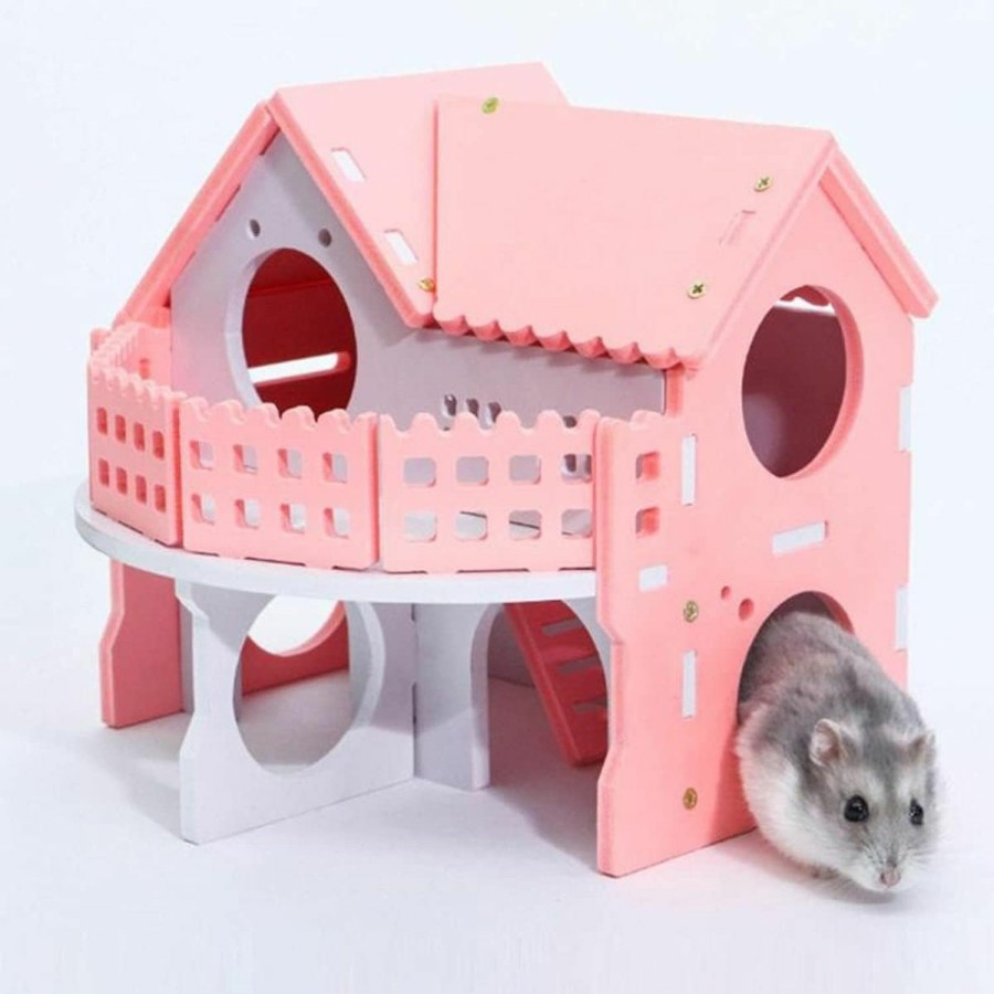 Small Animal CHUQIANTONG | Chuqiantong Hamster Maze Wood House Small Animal Hideout Wooden Assemble Double-Deck Hut Villa Ecological Cage Habitat Decor For Dwarf, Hedgehog, Syrian Hamster, Gerbils Mice