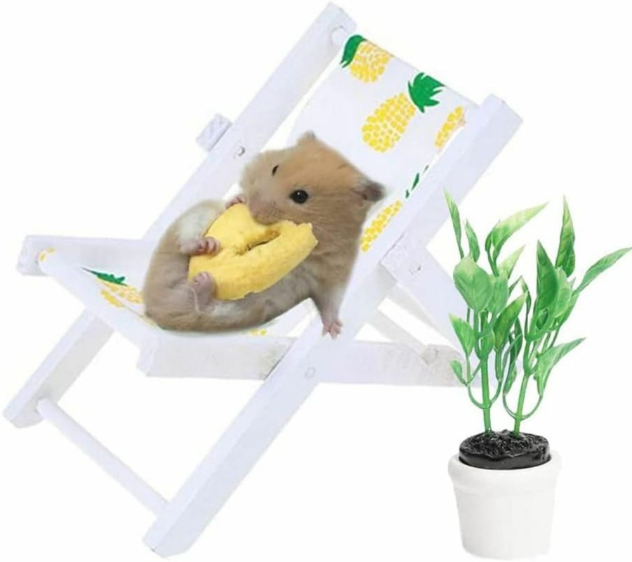 Small Animal HAONIU | Haoniu Hamster Beach Chair With Green Plant Set Photo Props Decor Supplies Toys Great For Small Animals Hedgehog Bird Parrot Mouse Chinchilla Rat Gerbil Dwarf