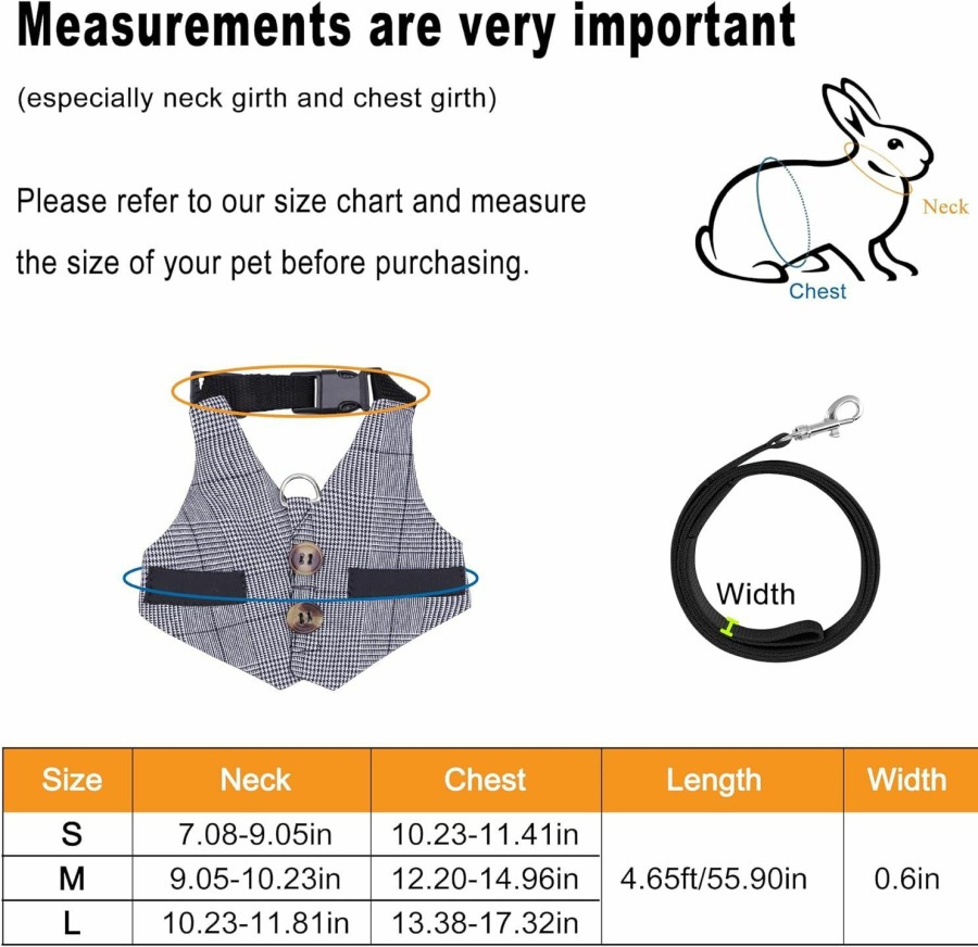 Small Animal Filhome | Filhome Rabbit Vest Harness And Leash Set Formal Suit Style Bunny Harness Adjustable Soft Harness With Button Decor For Rabbit Ferret Bunny Kitten Guinea Pig Small Animal Walking (L,Pink)