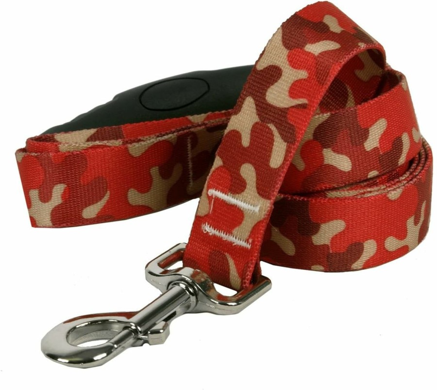 Small Animal Yellow Dog Design | Yellow Dog Design Camo Red Ez-Grip Dog Leash With Comfort Handle 1\" Wide And 5' (60\") Long, Large