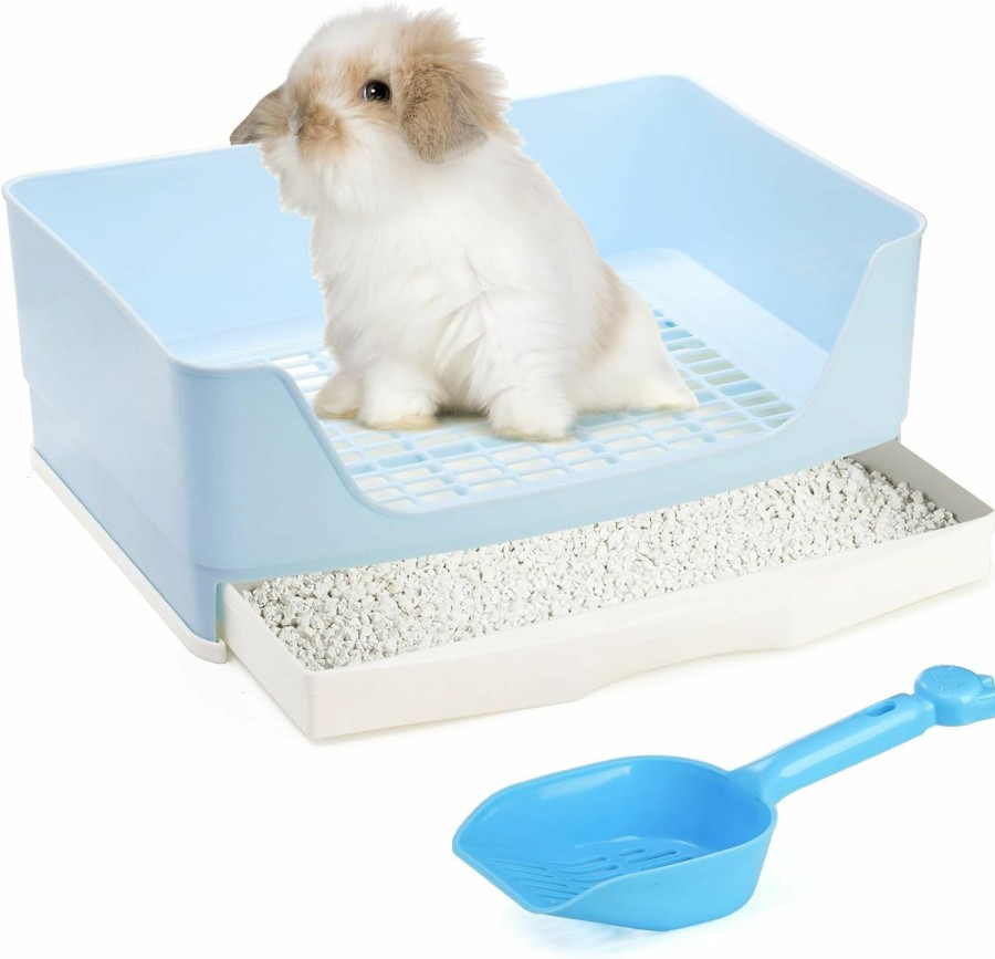 Small Animal Yesland | Yesland Large Rabbit Litter Box, Corner Toilet Box Bunny Litter Box Pet Potty Trainer With Drawer, Larger Plastic Pet Pan For Adult Bunny, Guinea Pigs, Ferret, Galesaur, Small Animals, Blue