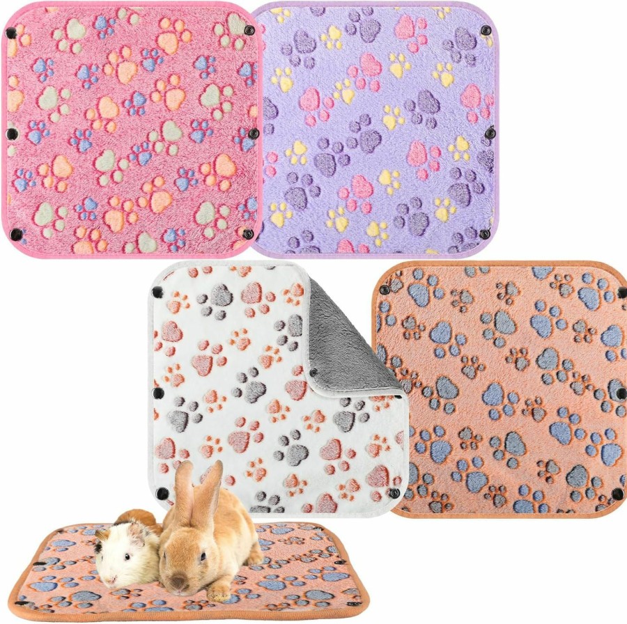 Small Animal Newwiee | Newwiee 4 Pcs Guinea Pig Bedding Cage Liners Waterproof Guinea Pig Blankets With Snaps Splicable Washable Small Animal Fleece Bedding Reusable Pet Pee Pad Sleep Mat For Hamster Ferret (12'' X 12'')