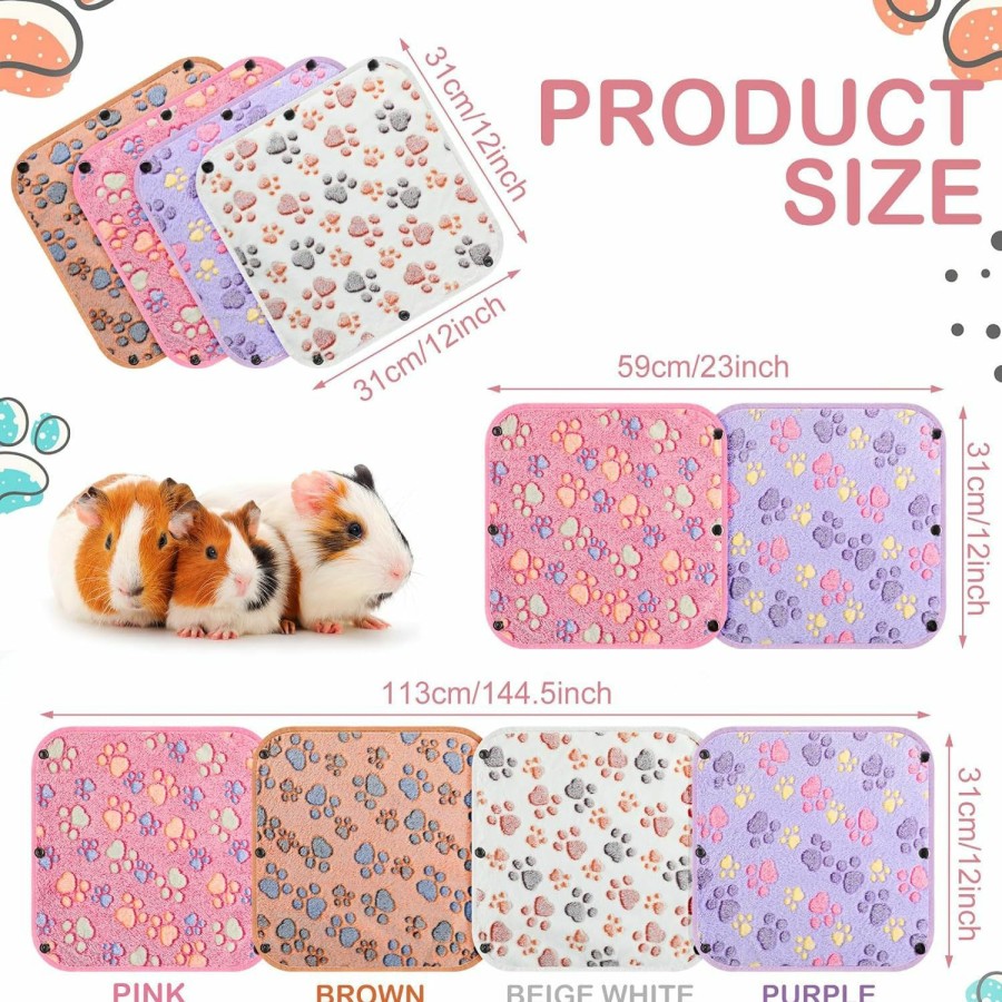 Small Animal Newwiee | Newwiee 4 Pcs Guinea Pig Bedding Cage Liners Waterproof Guinea Pig Blankets With Snaps Splicable Washable Small Animal Fleece Bedding Reusable Pet Pee Pad Sleep Mat For Hamster Ferret (12'' X 12'')