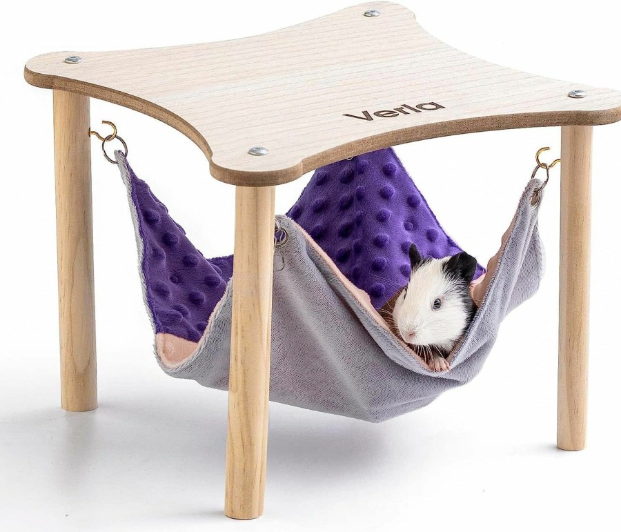 Small Animal Verla | Guinea Pig Hideout, Hammock With Wooden Stand And Mdf Platform For Small Animal Warm Hanging Bed Tunnel For Piggies Dwarf Rabbit Chinchilla Ferrets In Enclosure Cage Habitat, No Harm Kiln-Dried Pine