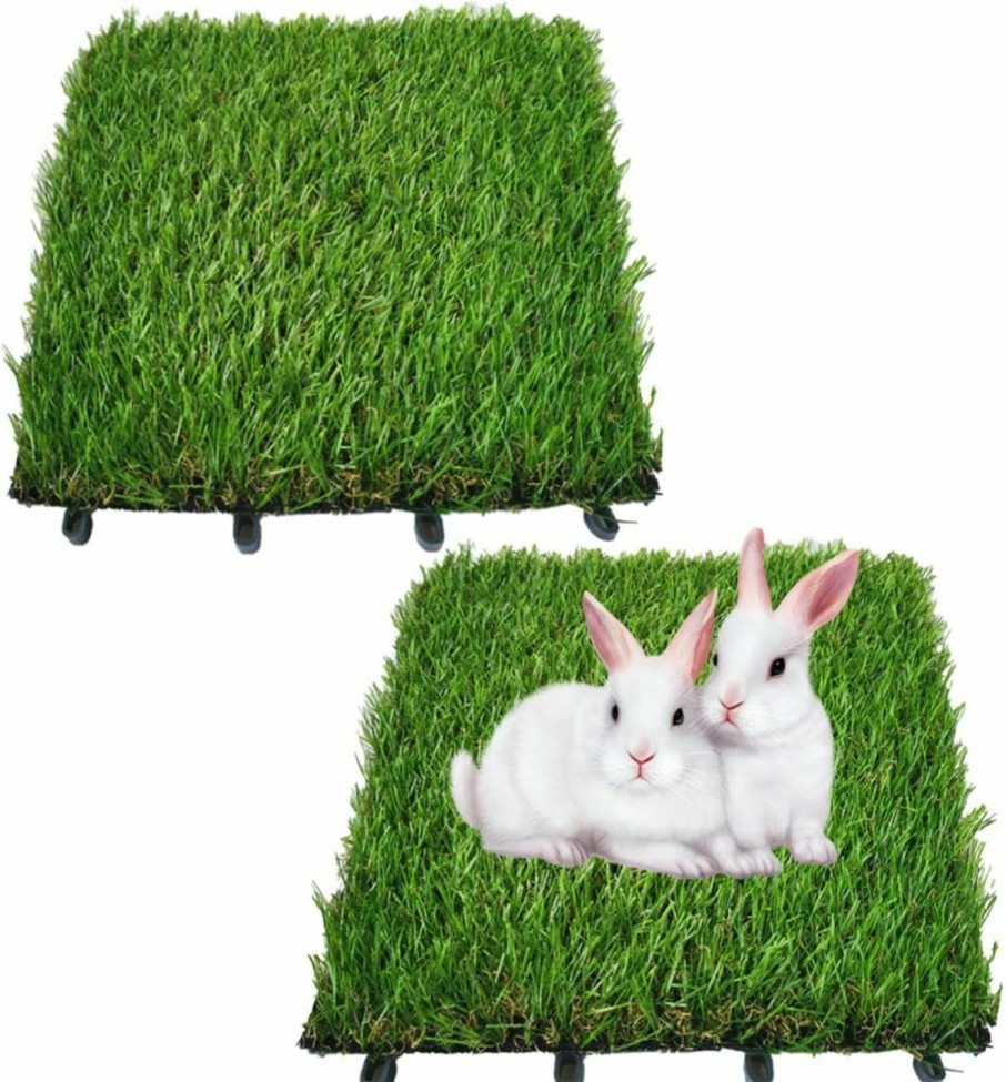 Small Animal Hamiledyi | Hamiledyi 2Pcs Artificial Rabbit Grass Mat 11.8\" X 11.8\" Reusable Guinea Pig Pee Pads Dog Grass Pee Pads For Puppy Bunny Chinchilla Trainerfloor Plastic Mats Feet Pads Indoor Outdoor