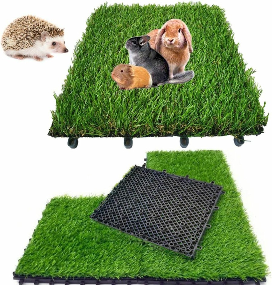 Small Animal Hamiledyi | Hamiledyi 2Pcs Artificial Rabbit Grass Mat 11.8\" X 11.8\" Reusable Guinea Pig Pee Pads Dog Grass Pee Pads For Puppy Bunny Chinchilla Trainerfloor Plastic Mats Feet Pads Indoor Outdoor