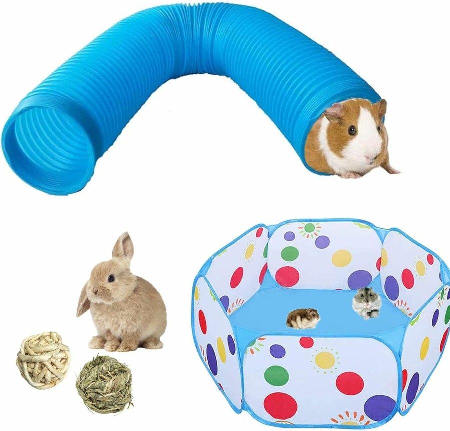 Small Animal Hamiledyi | Hamiledyi Small Pet Collapsible Tunnel, Portable Hamster Outdoor/Indoor Playpen, Guinea Pig Fun Hideout Accessories Tent Toys For Bunnies Rats Gerbils Ferrets (Blue)