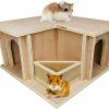 Small Animal Fhiny | Fhiny Hamster Wooden Hideout Dwarf Hamster Hut With Windows Small Animal Detachable House Habitat Decor With Feeding Basin For Young Syrian Mouse Gerbil Small Rodents