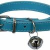 Small Animal Lanyarco | Turquoise Blue Leather Pet Collars For Cats Puppy, Adjustable 8\"-10.5\" Kitten Collar With Bell