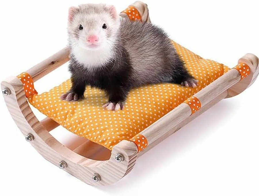 Small Animal HAICHEN TEC | Haichen Tec Ferrets Bassinet Bed Toys Hammock With Natural Wood Stand Small Animal Hide Out Sleeping Bed For Rabbit,Guinea Pigs,Hamster,Hedgehog,Piggies Chinchilla Rat,Kitten,Bearded Dragon (Green)