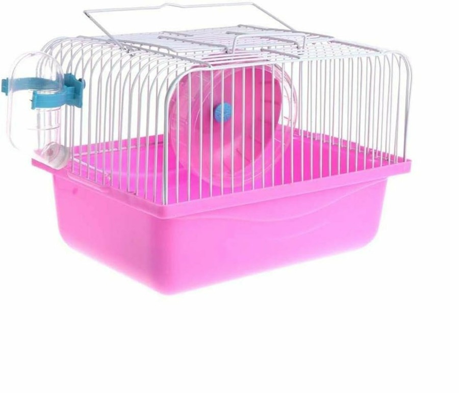 Small Animal CHUQIANTONG | Pet Hamster Cage With Running Wheel Water Bottle Food Basin Portable Carrier House Mice Home Habitat For Going Out, Traveling (Pink)