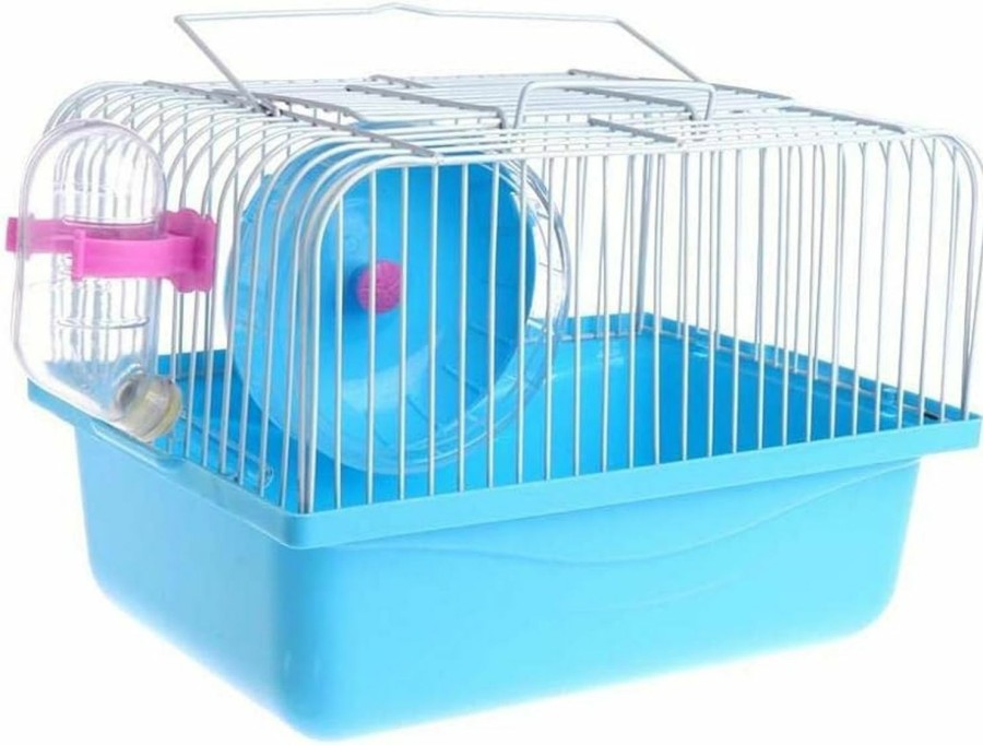 Small Animal CHUQIANTONG | Pet Hamster Cage With Running Wheel Water Bottle Food Basin Portable Carrier House Mice Home Habitat For Going Out, Traveling (Pink)