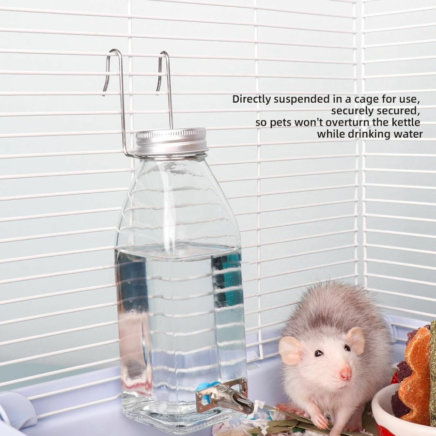 Small Animal HardcorePet | Hamster Water Bottle, Sugar Glider & Parrot Bird Automatic Drinking Device, Chinchilla Water Bottle No Drip Chew Proof, Glass Water Bottle For Pet Bunny Rabbit Hedgehog Guinea Pig (Spout-Silver)