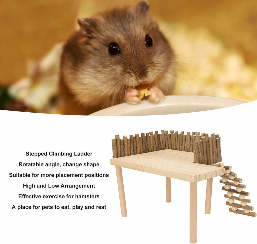 Small Animal HEEPDD | Hamster Platform, Small Pets Wooden Climbing Platform With Fence Ladder For Hamster Gerbil Mice Bird