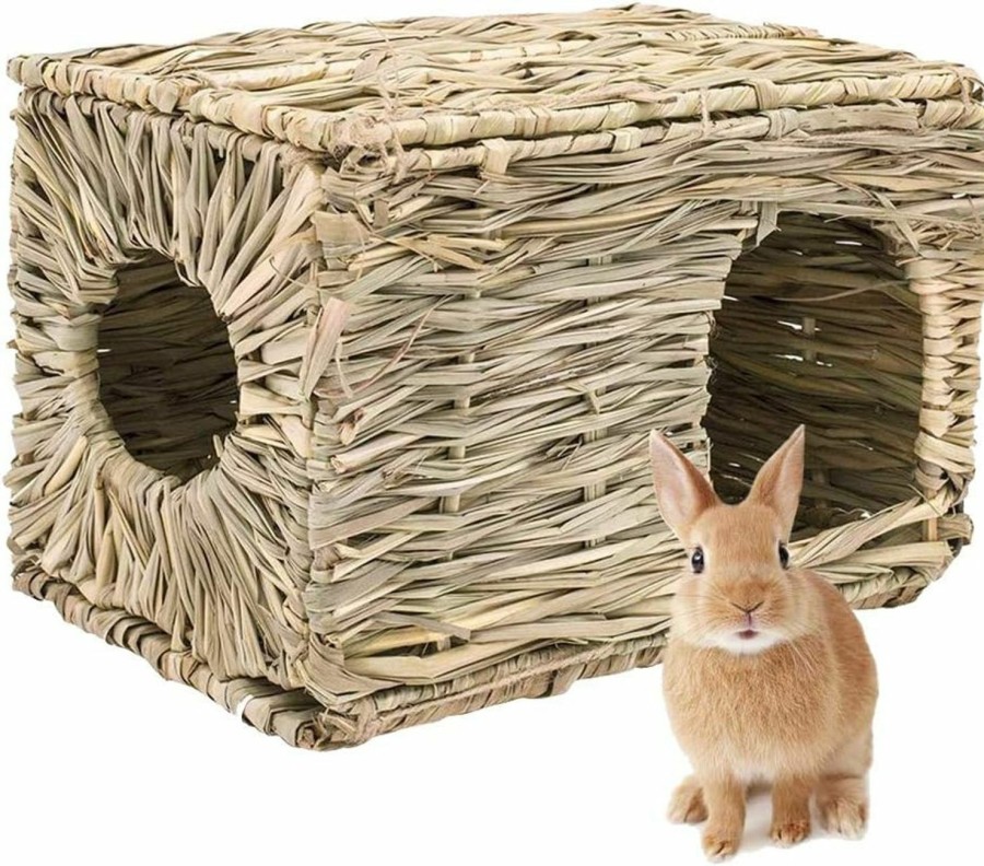 Small Animal LWINGFLYER | Lwingflyer 2Pcs Rabbit Grass House Woven Folding Beds Sleeping Chew Toys For Small Animal Bunny Hamster Chinchillas Guinea Pet Hay Bed