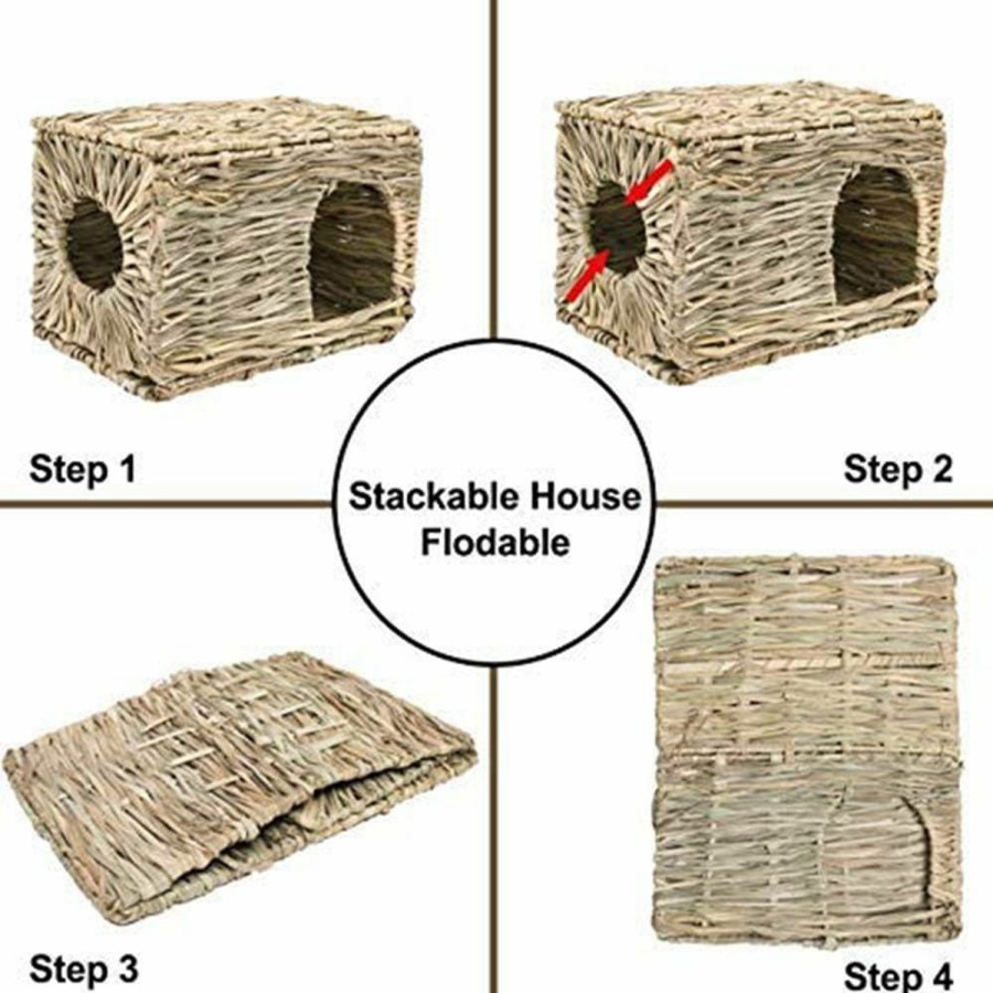 Small Animal LWINGFLYER | Lwingflyer 2Pcs Rabbit Grass House Woven Folding Beds Sleeping Chew Toys For Small Animal Bunny Hamster Chinchillas Guinea Pet Hay Bed