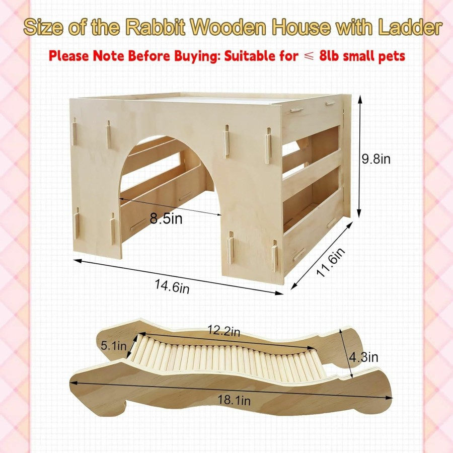 Small Animal Hamiledyi | Hamiledyi Wooden Rabbit Hideout House 3 In 1 Rabbit Wood Hay Feeder Guinea Pig Wooden Hideout And House For Bunnies Chinchilla Guinea Pig Kitten (14.1X11.8X9.8In).