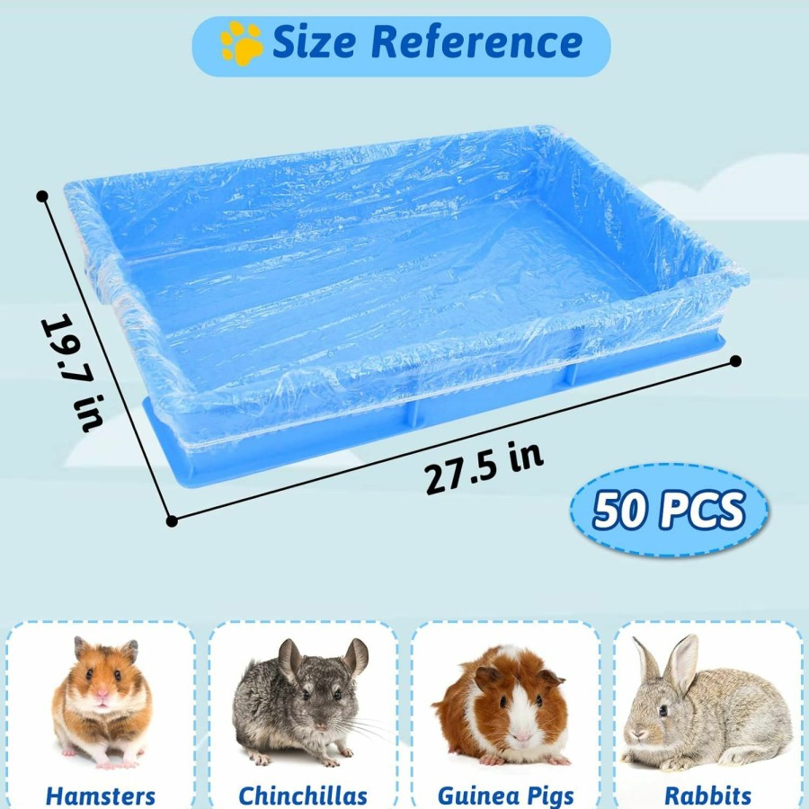 Small Animal Fhiny | Fhiny 27.5'' X 19.7'' Disposable Guinea Pig Cage Liner, 50 Pcs Plastic Rabbit Tray Liner Leak Proof Small Animal Litter Pan Bags Universal Hamster Cage Toilet Film For Bunny Chinchilla Hedgehog Bird