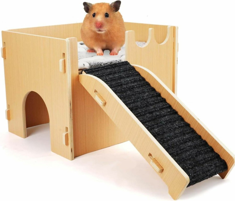 Small Animal lasuroa | Lasuroa Guinea Pig Hideout Bed, Wooden Guinea Pig House Loft Castle With Stairs, Sleeping Pad 2 Doors Ventilated Guinea Pig Habitat Large Hamster House For Small Pet Hut Chinchilla Hedgehog