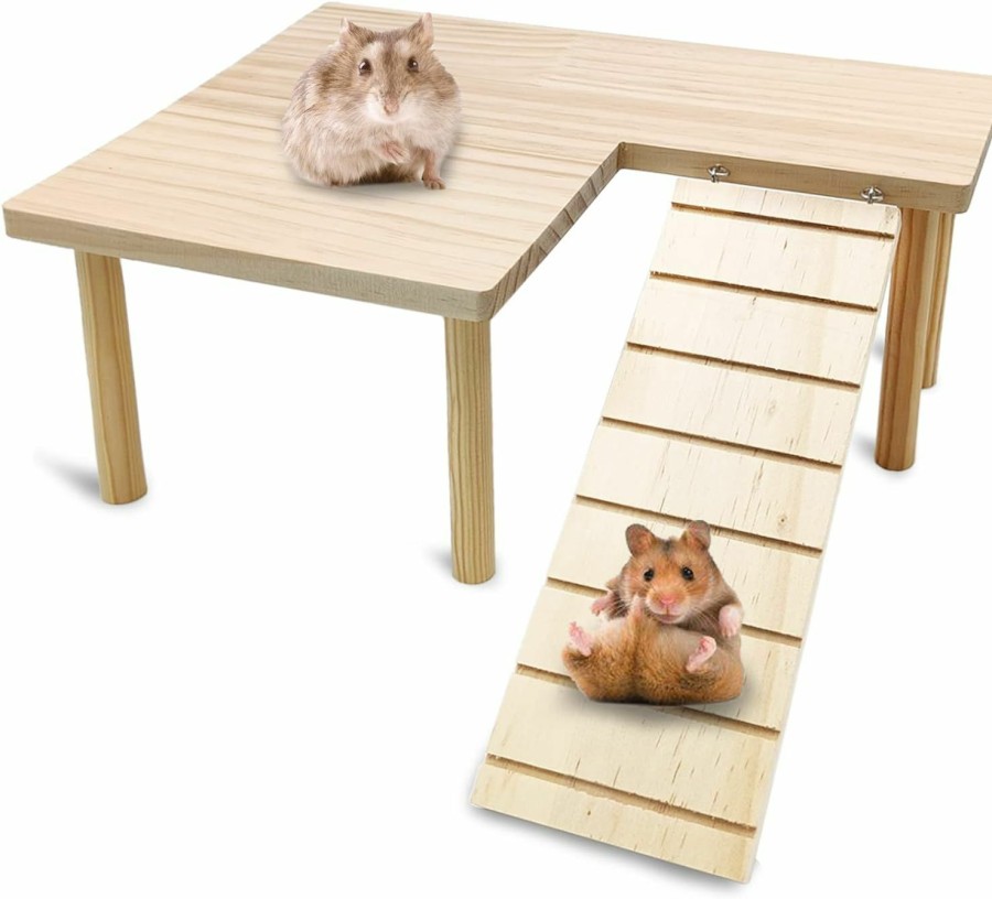 Small Animal BNOSDM | Bnosdm Large Hamster Play Wooden Platform With Ladder Small Animal Standing Platform Natural Wood Hamster Platform For Syrian Hamsters Guinea Pigs Gerbils Chinchillas Mice