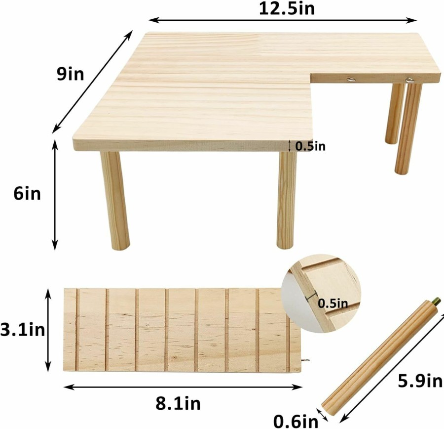 Small Animal BNOSDM | Bnosdm Large Hamster Play Wooden Platform With Ladder Small Animal Standing Platform Natural Wood Hamster Platform For Syrian Hamsters Guinea Pigs Gerbils Chinchillas Mice