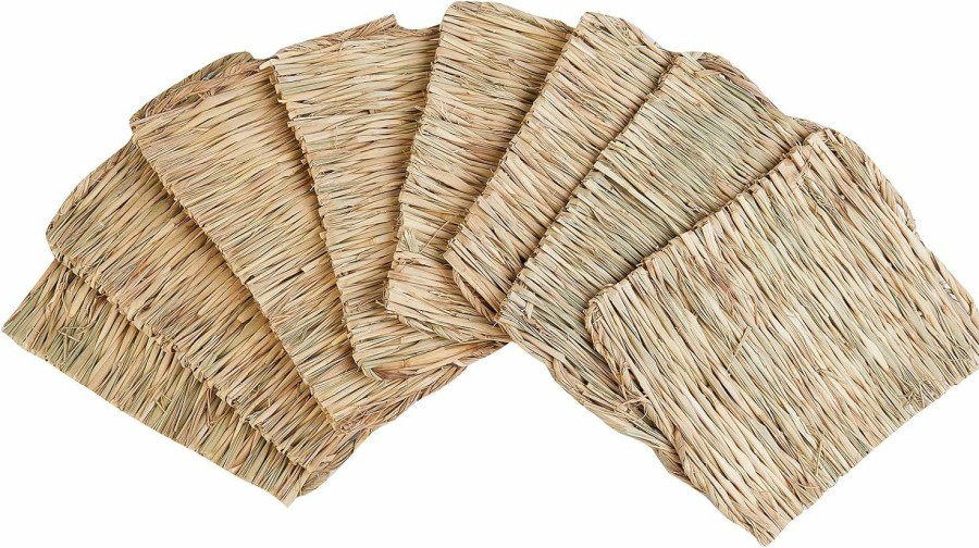 Small Animal Tcrogsciss | Natural Grass Woven Mat Rabbit Mat For Small Animal Bunny Bedding Nest Chew Toy Bed Play Toy For Guinea Pig Parrot Rabbit Hamster Rat, 10 Pcs (Small)