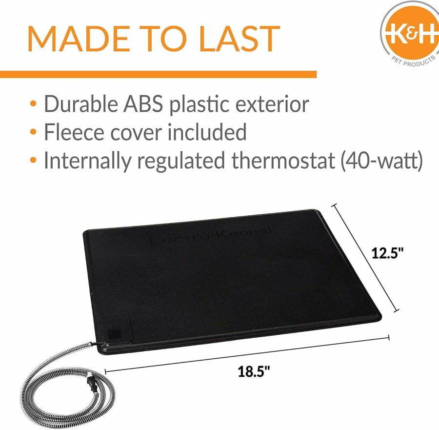 Small Animal K&H Pet Products | K&H Pet Products Heated Lectro-Kennel Outdoor Dog Pad, Waterproof Dog And Cat Heating Pad, Kennel Warming Mat, Pet Warmer For Outside Animals, Anti Chew Cord, Black Small 12.5 X 18.5 Inches