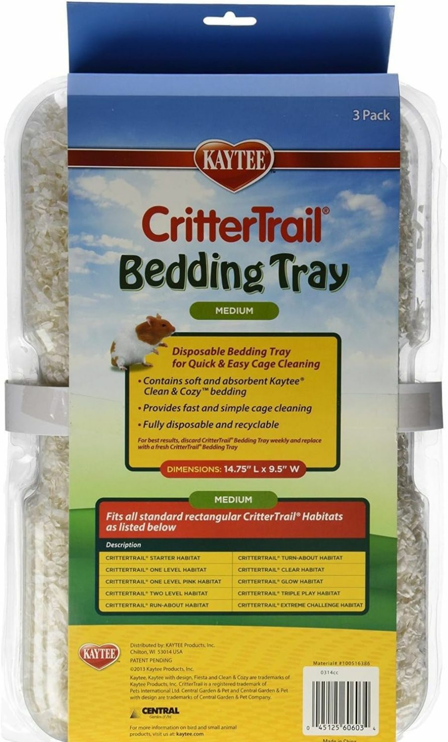 Small Animal Kaytee | Kaytee Crittertrail Habitat Disposable Bedding Tray, 9-Count Total (3 Packages With 3 Trays Each)